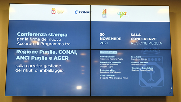 Rifiuti: firmato il nuovo Accordo di Programma tra CONAI, Regione Puglia, ANCI Puglia e AGER